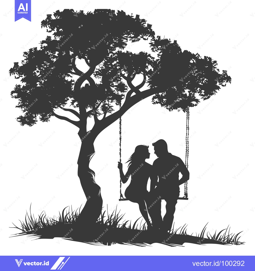 Premium Vector of Silhouette of Couple on a Swing Under a Tree