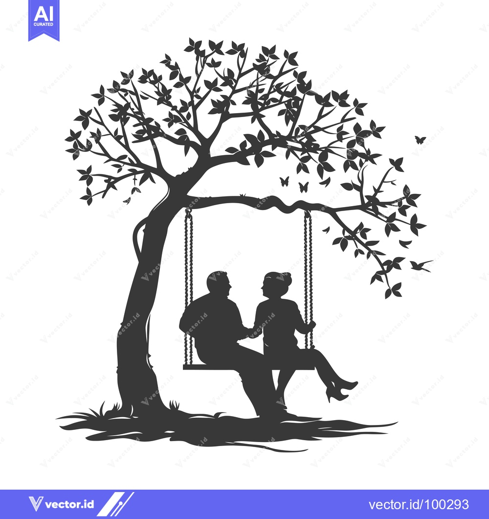 Premium Vector dari Silhouette of Couple on a Swing Underneath a Tree