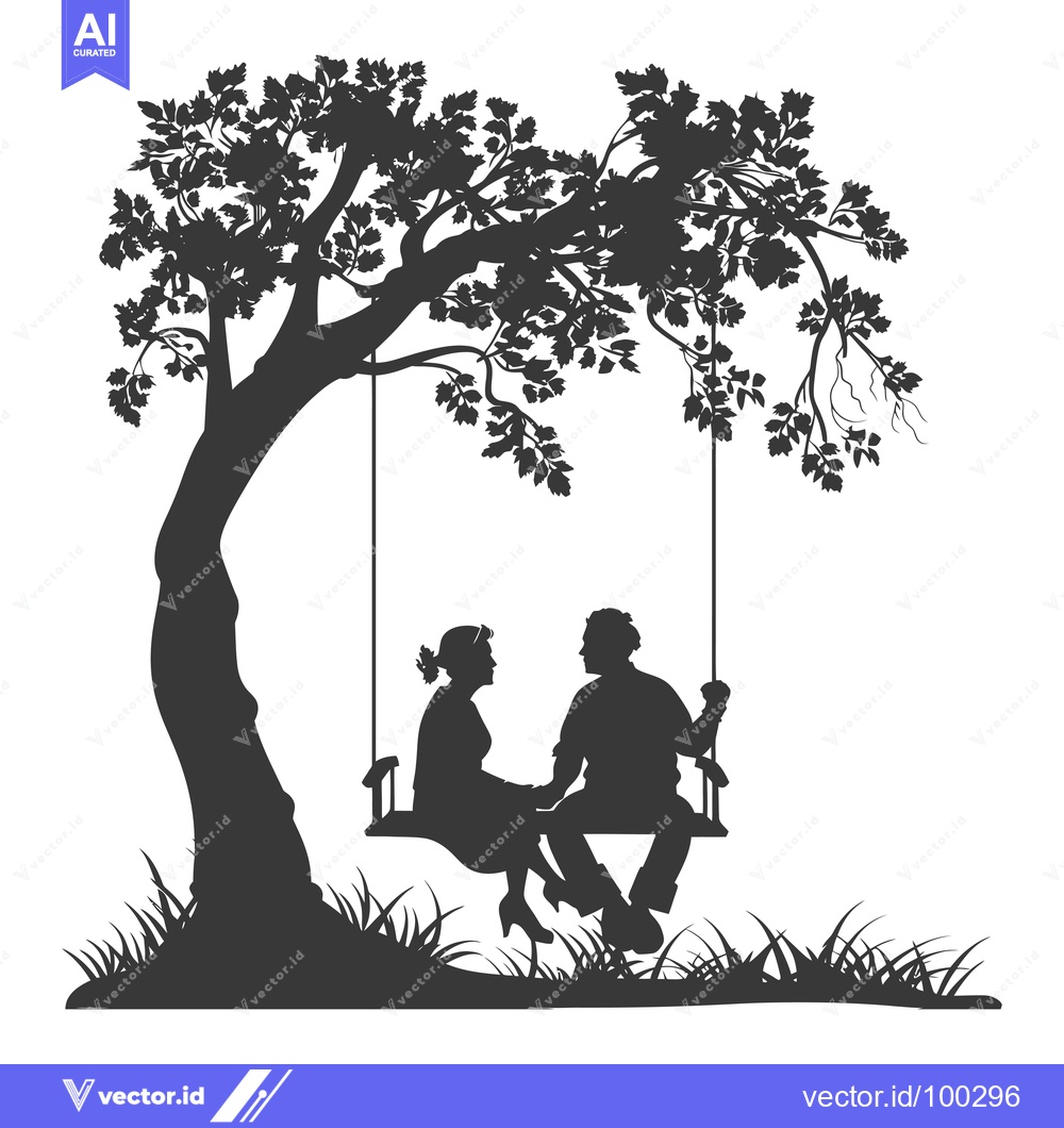 Premium Vector dari Silhouette of Couple Sitting on a Swing Under a Tree