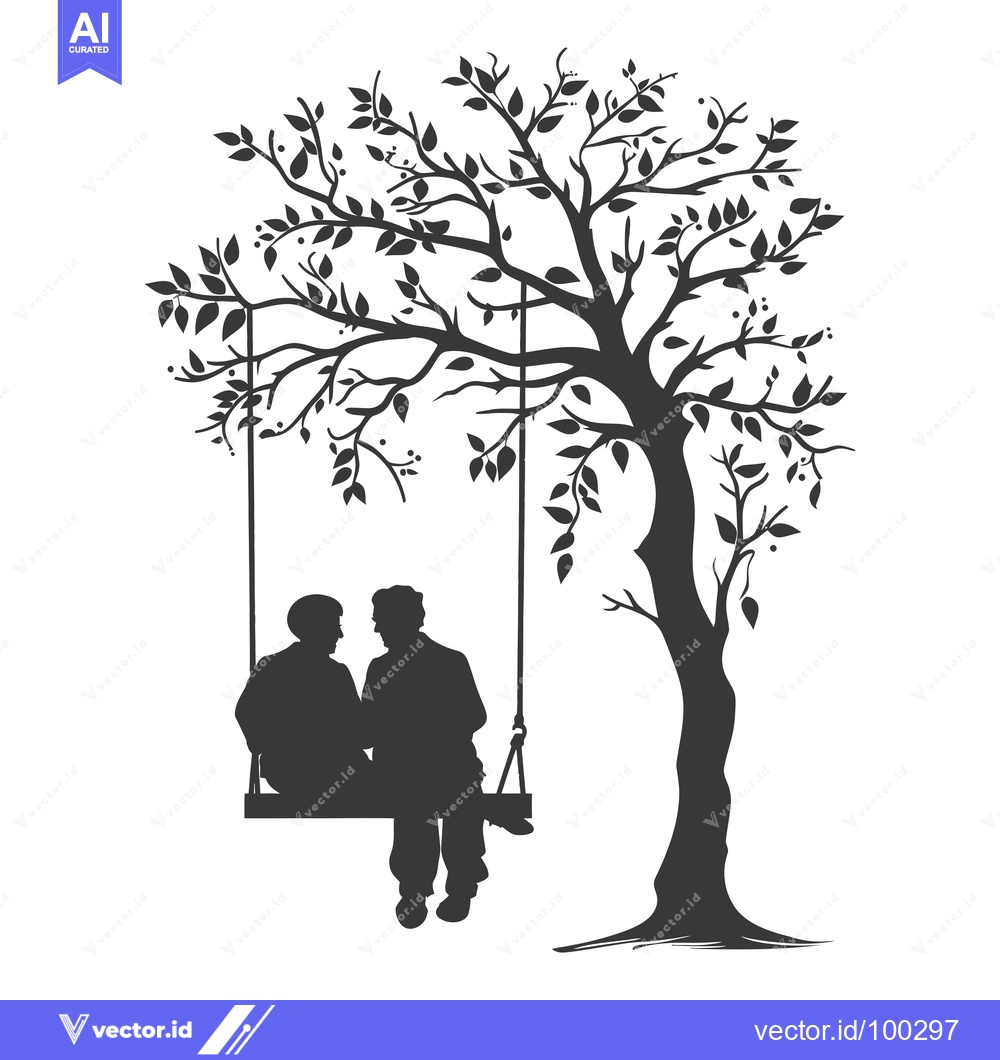 Premium Vector of Silhouette of Couple Sitting on a Swing Under a Tree