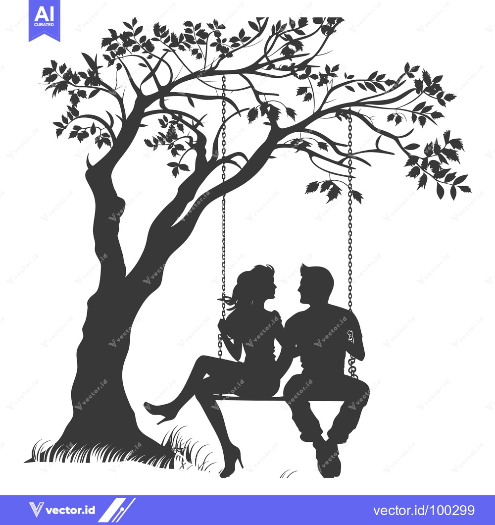 Premium Vector dari Silhouette of Couple Sitting on a Swing Under a Tree