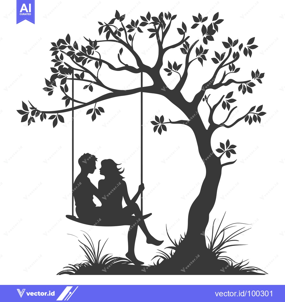 Premium Vector dari Silhouette of Couple Sitting on a Swing Under a Tree