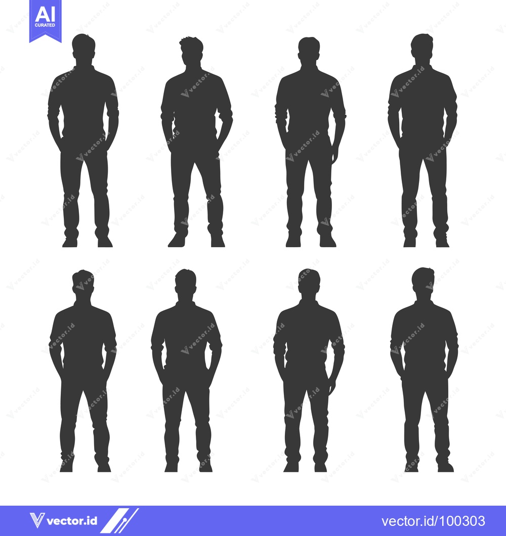 Premium Vector of Silhouette of Eight Men Standing with Hands in Pockets