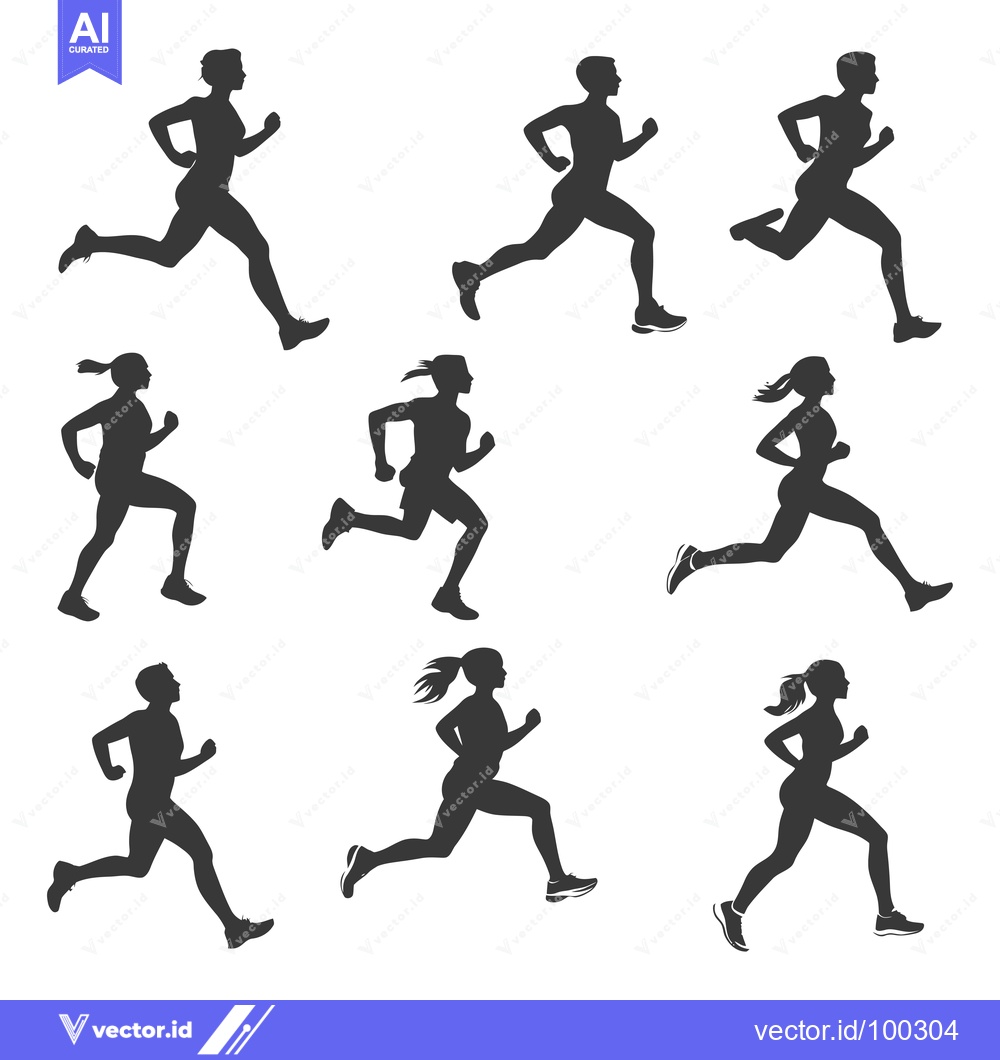 Premium Vector dari Silhouette of eight people running in different positions