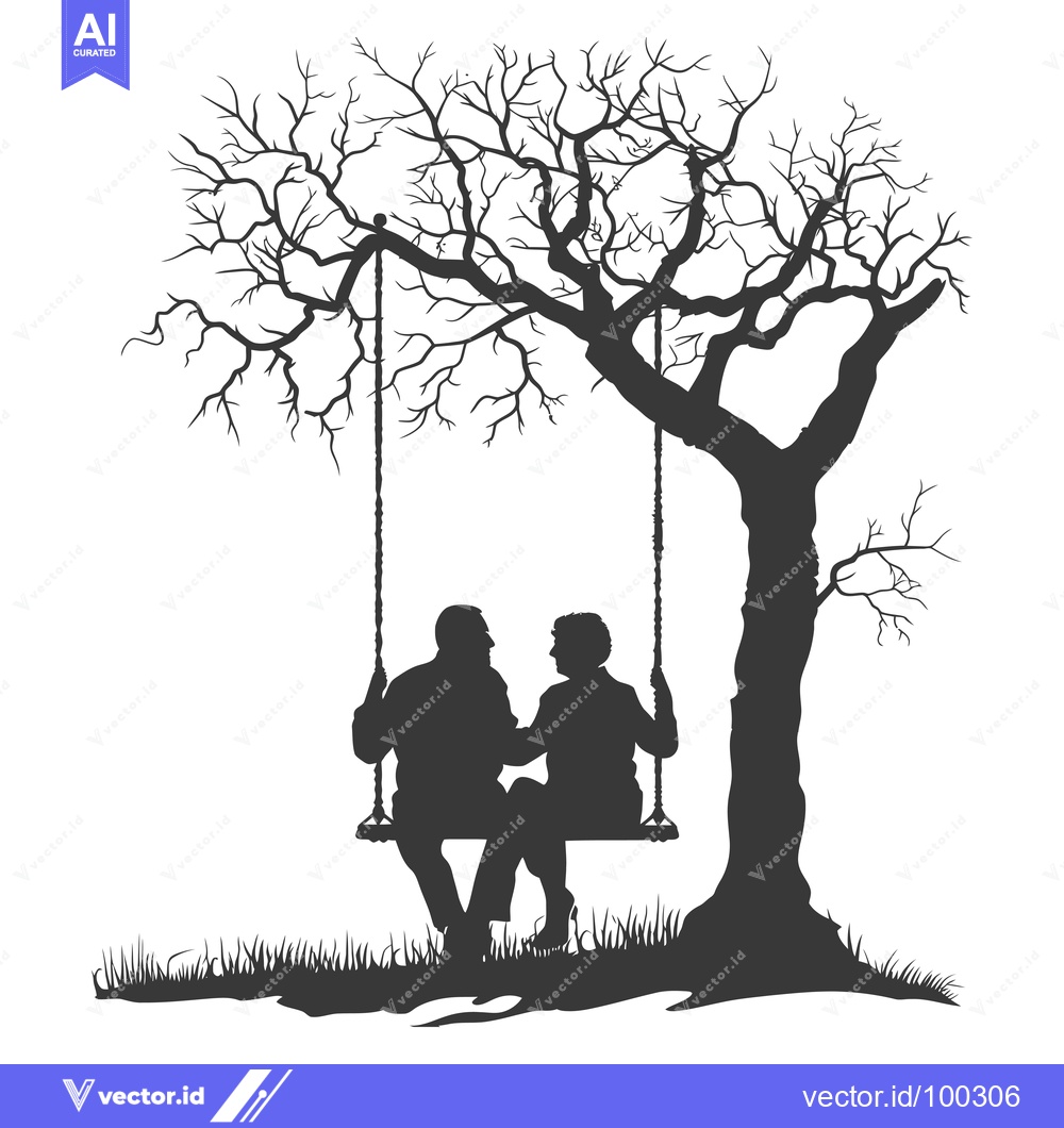 Premium Vector dari Silhouette of Elderly Couple on a Swing Under a Bare Tree