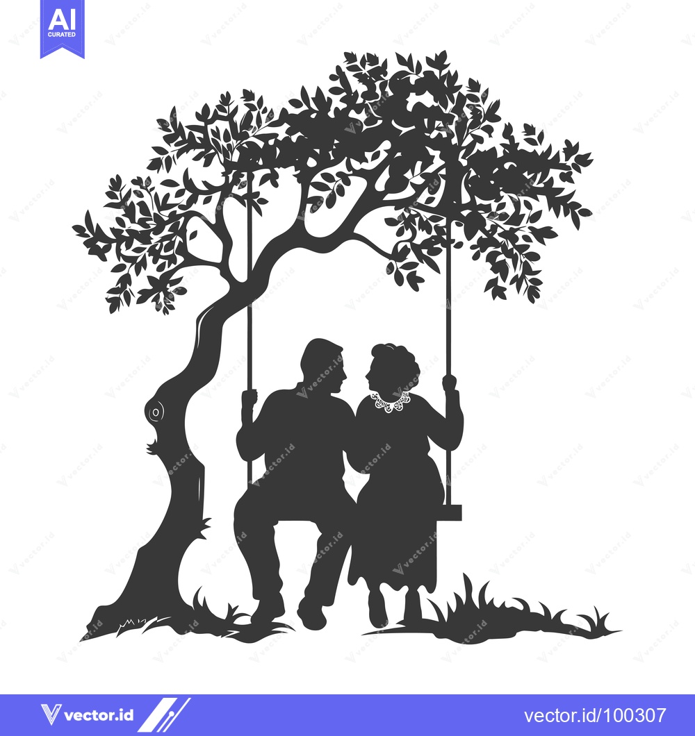 Premium Vector dari Silhouette of Elderly Couple on a Swing Underneath a Tree