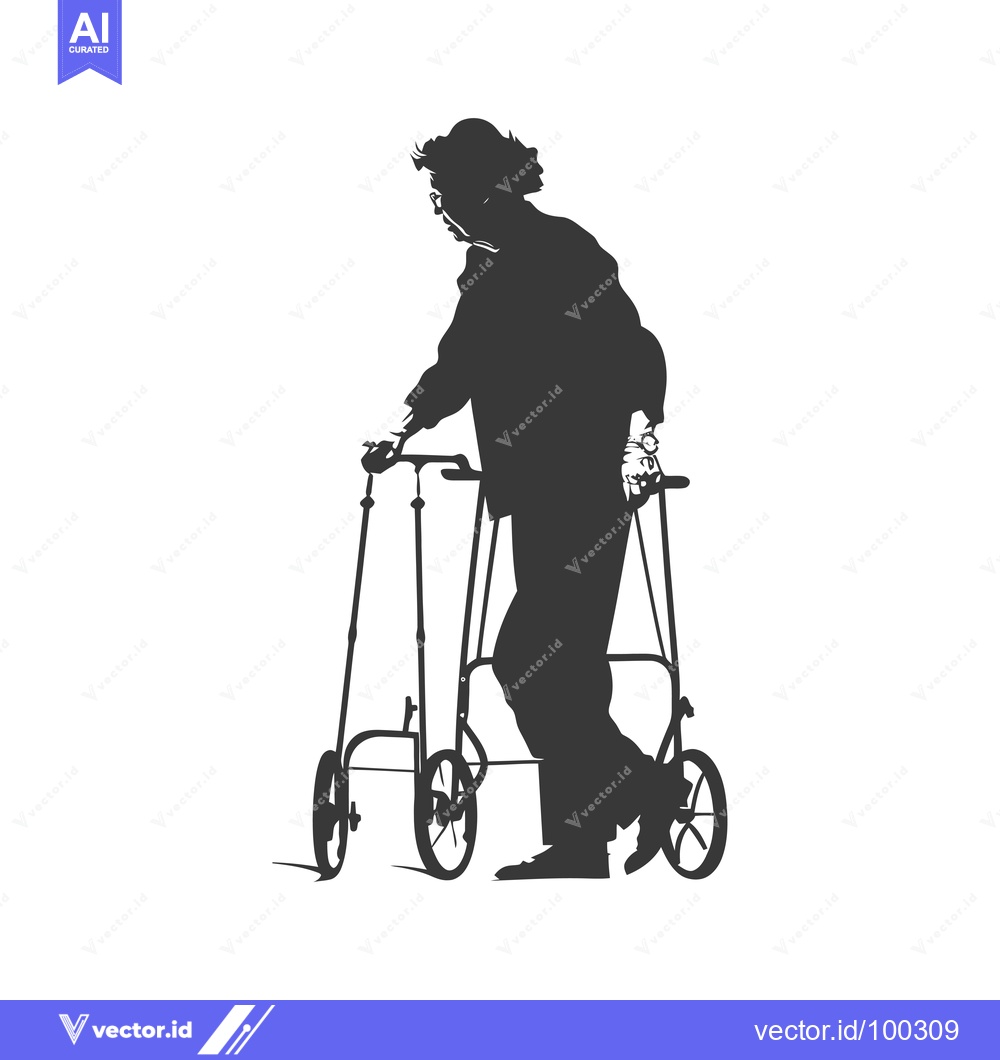 Premium Vector dari Silhouette of Elderly Person Walking with a Walker