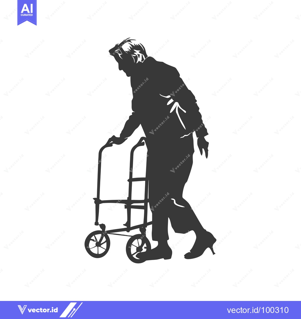Premium Vector dari Silhouette of Elderly Woman Walking with Walker