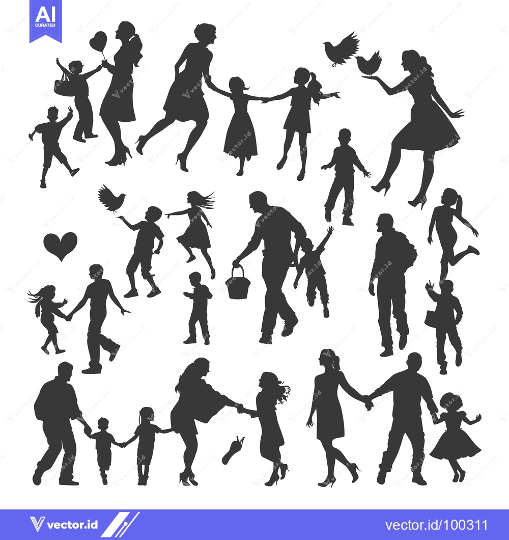 Premium Vector of Silhouette of Families with Children Engaged in Various Activities