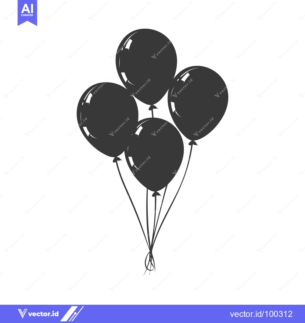 Premium Vector dari Silhouette of Four Black Balloons Tied Together