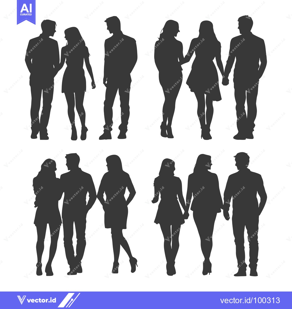 Premium Vector dari Silhouette of Four Couples Walking Together