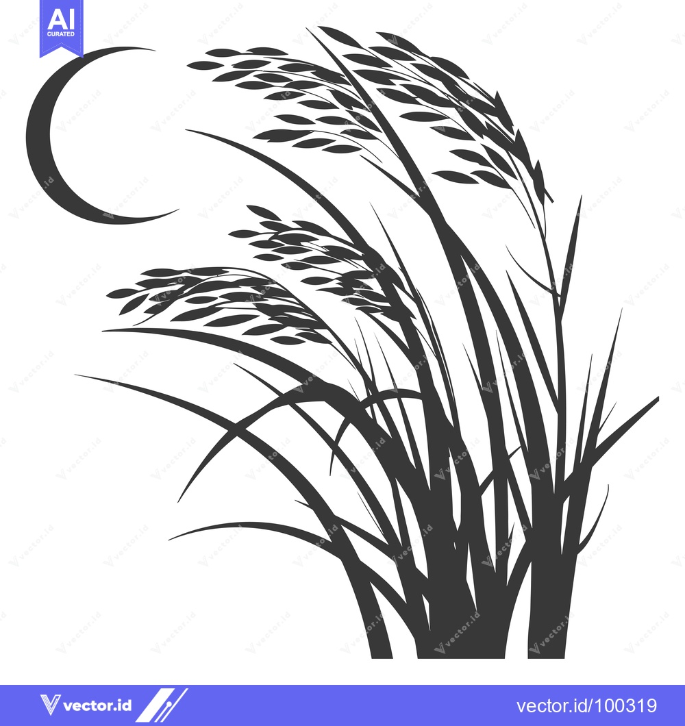 Premium Vector dari Silhouette of Grass with Crescent Moon