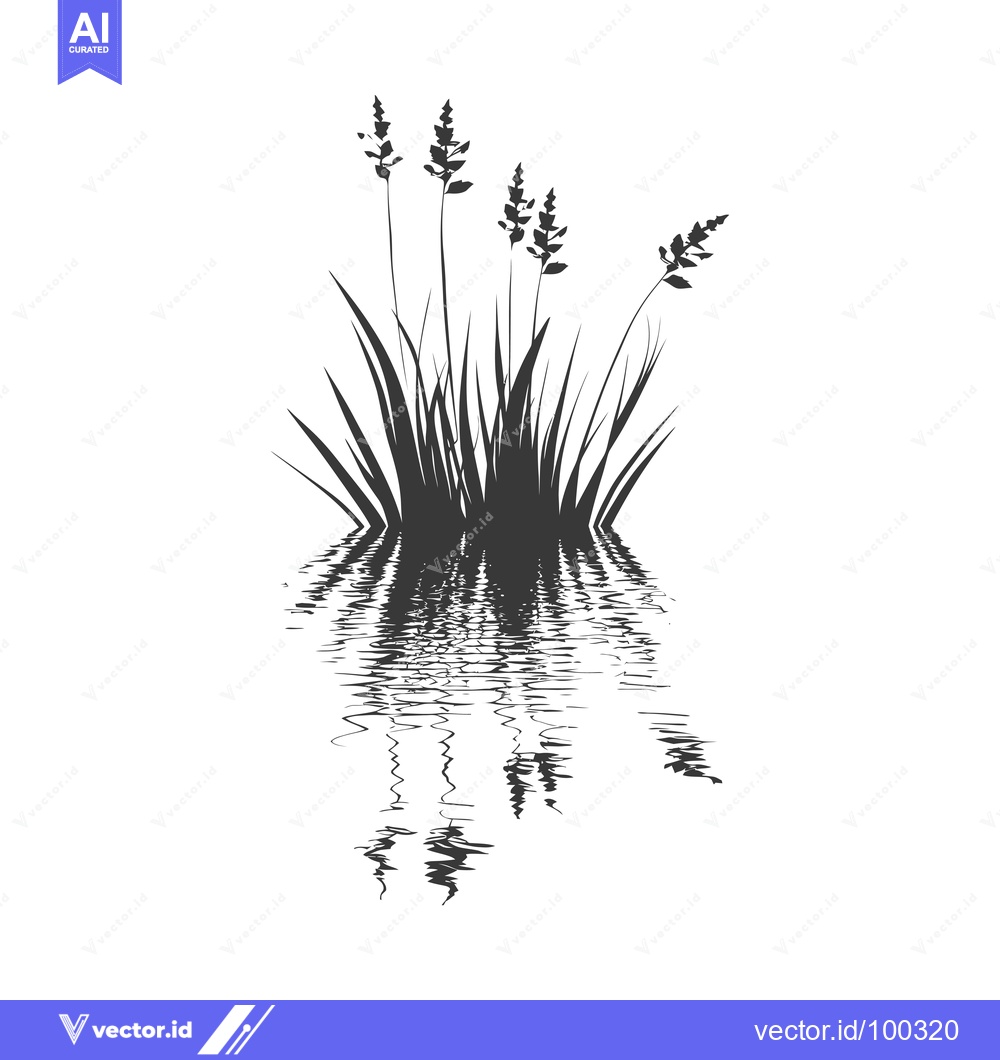 Premium Vector dari Silhouette of grass with reflection in water