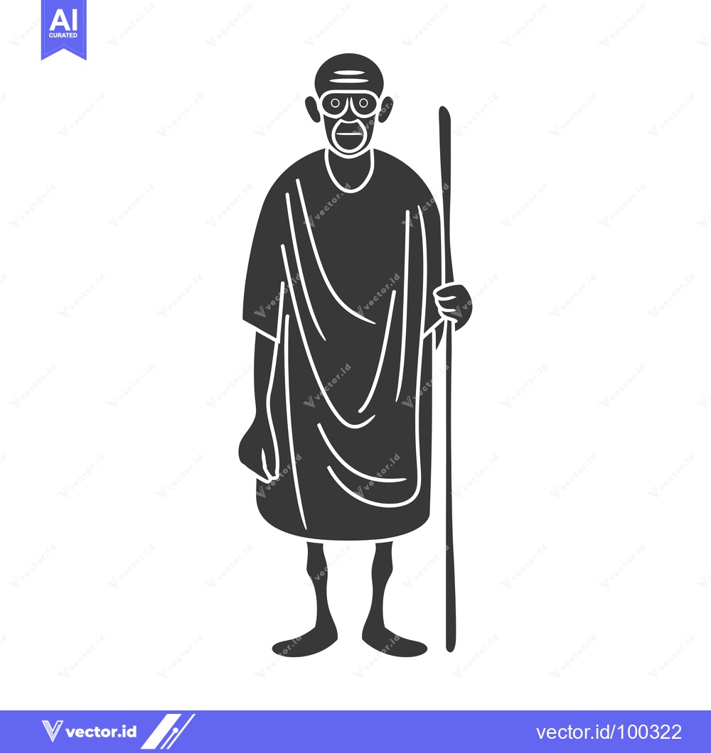 Premium Vector dari Silhouette of Mahatma Gandhi Holding a Walking Stick