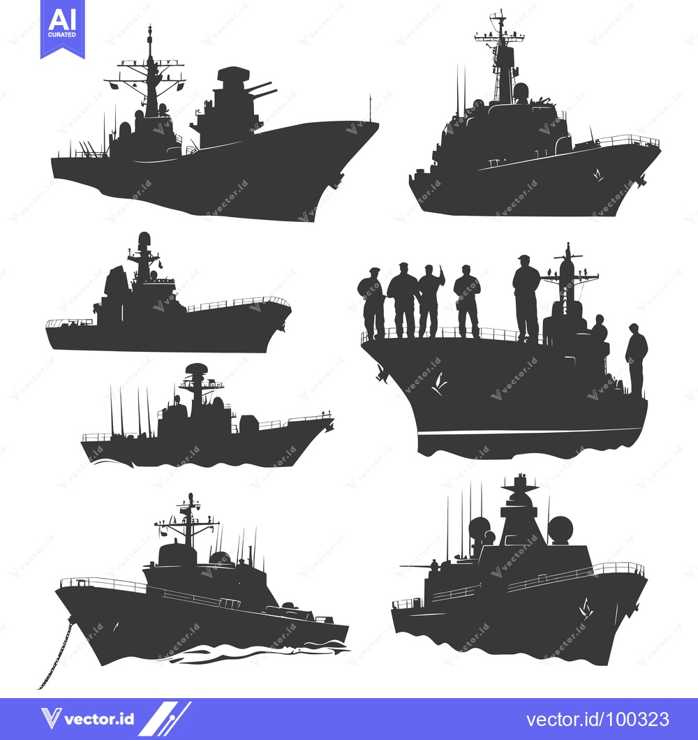 Premium Vector dari Silhouette of Military Ships with Crew Members