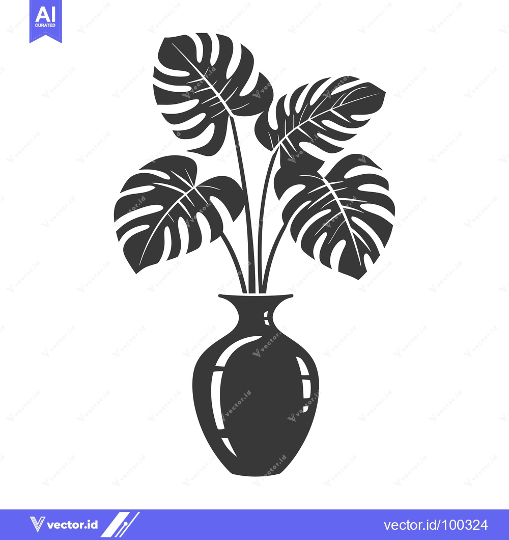 Premium Vector of Silhouette of Monstera Plant in a Vase