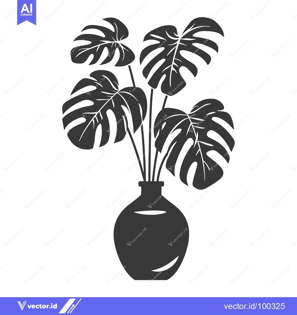 Premium Vector dari Silhouette of Monstera Plant in a Vase