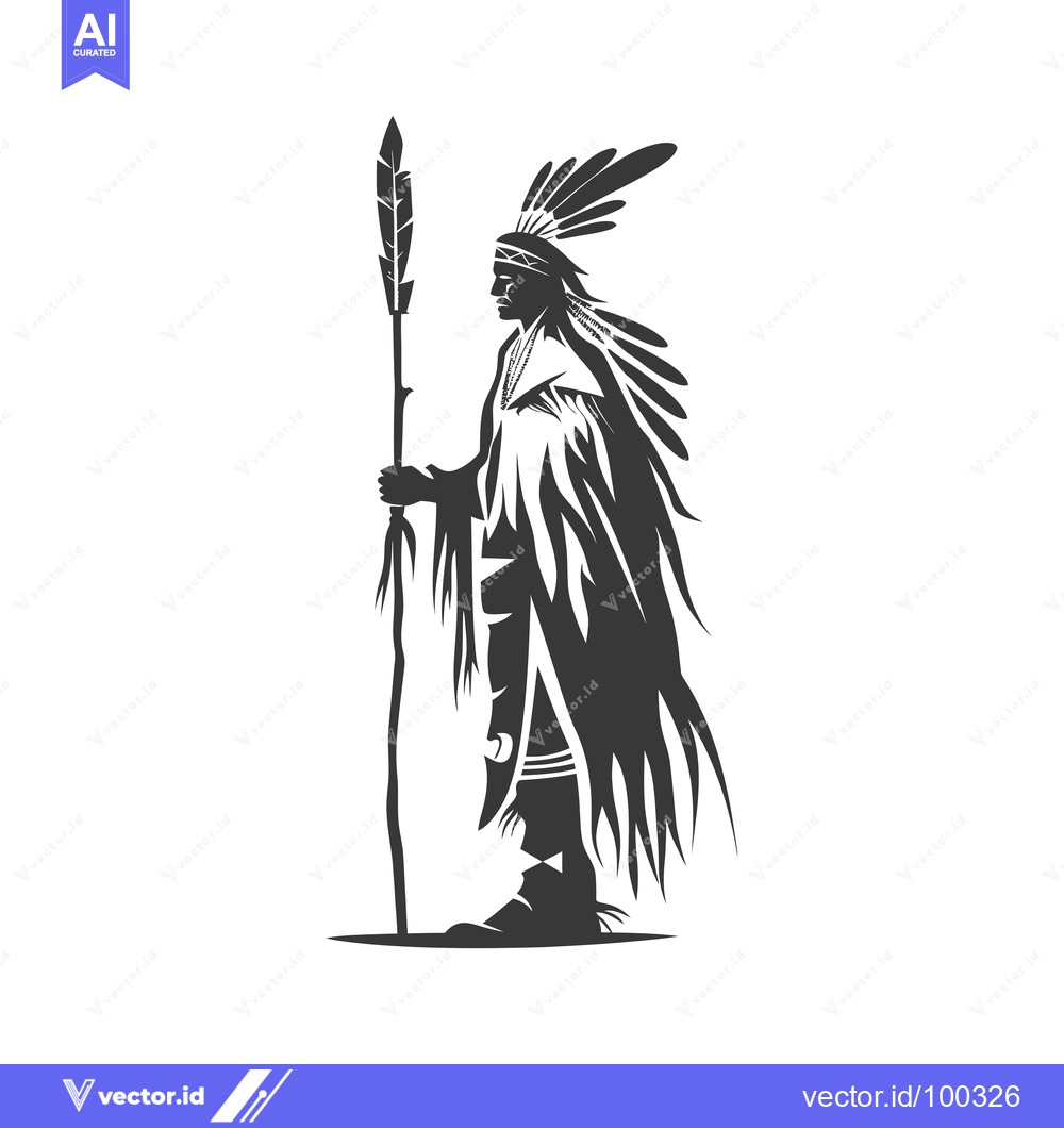 Premium Vector dari Silhouette of Native American Man Holding a Staff