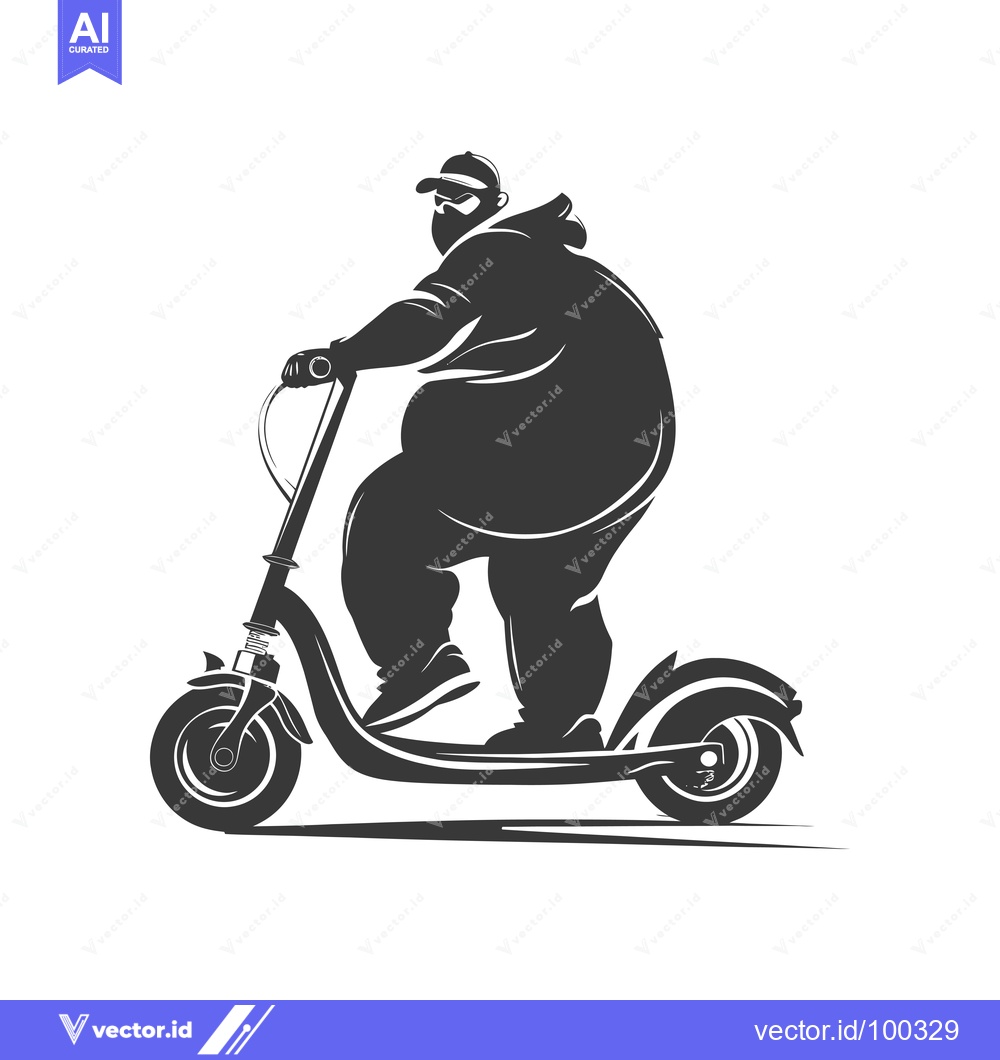 Premium Vector of Silhouette of Overweight Man Riding an Electric Scooter