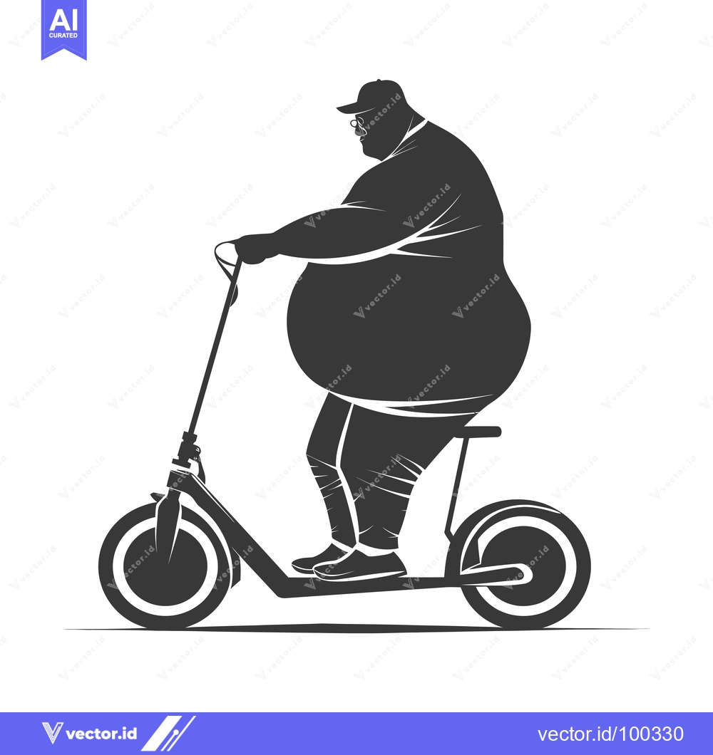 Premium Vector of Silhouette of Overweight Man Riding Electric Scooter