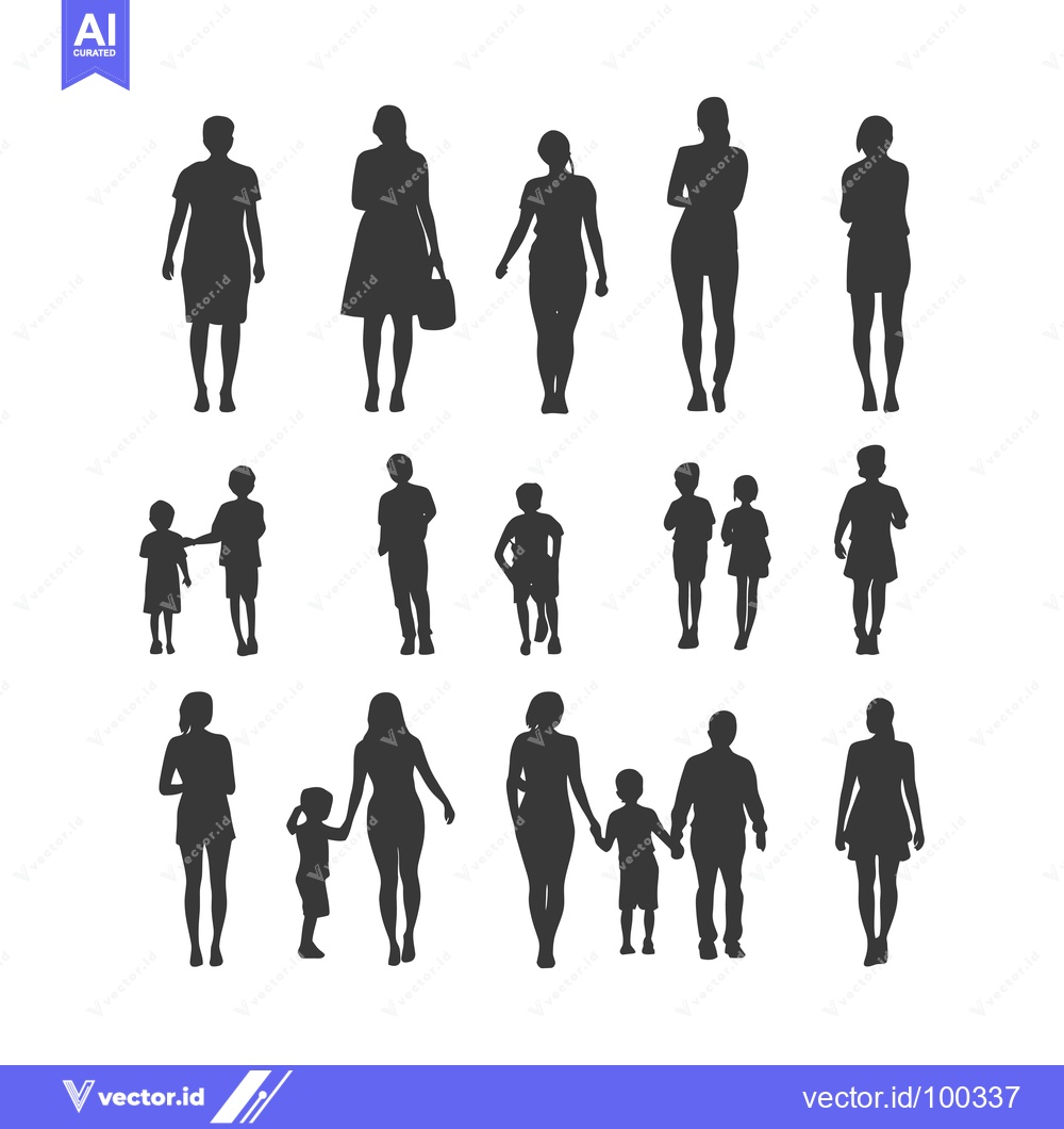 Premium Vector of Silhouette of People Walking and Holding Hands