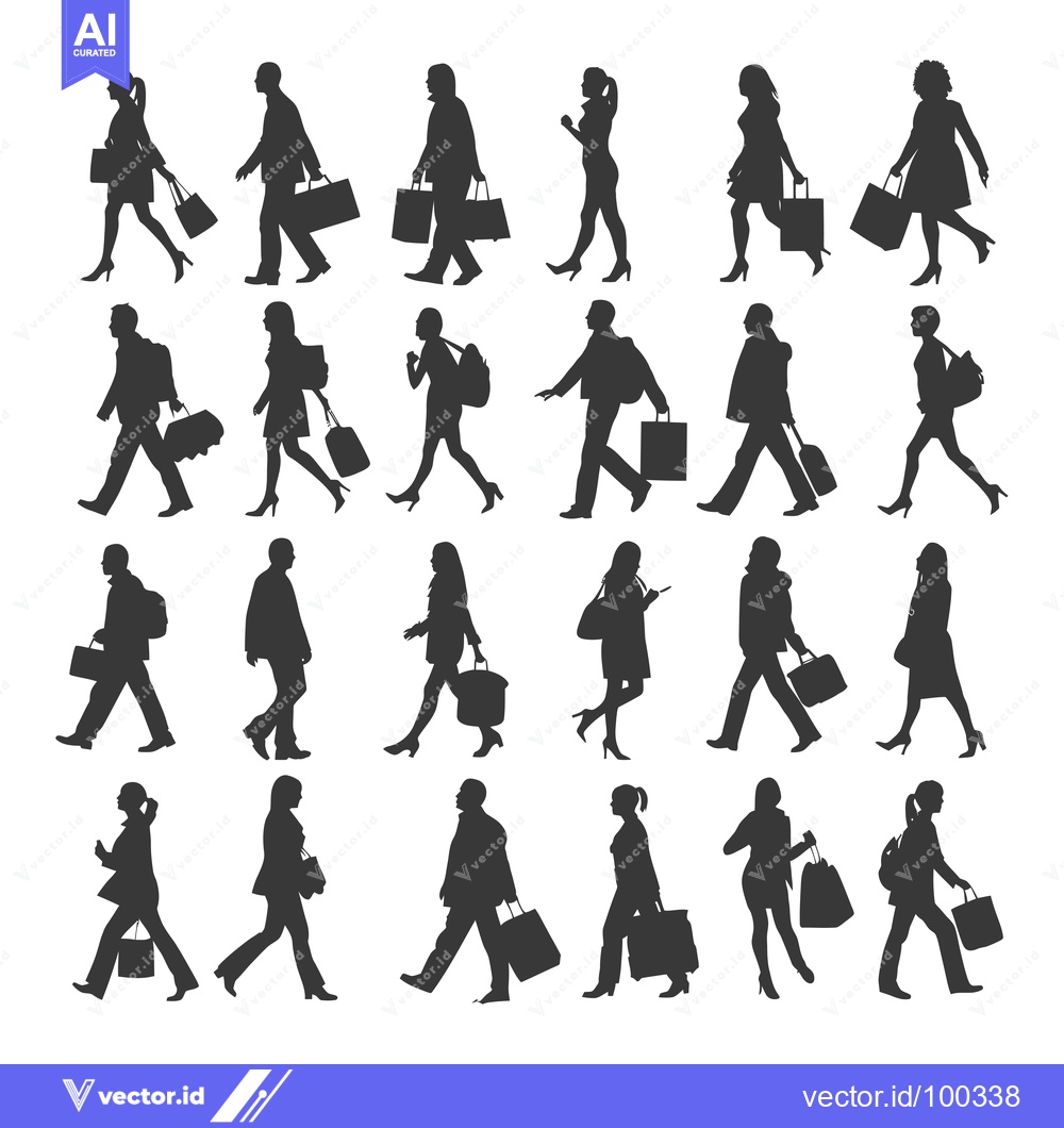 Premium Vector dari Silhouette of People Walking with Shopping Bags