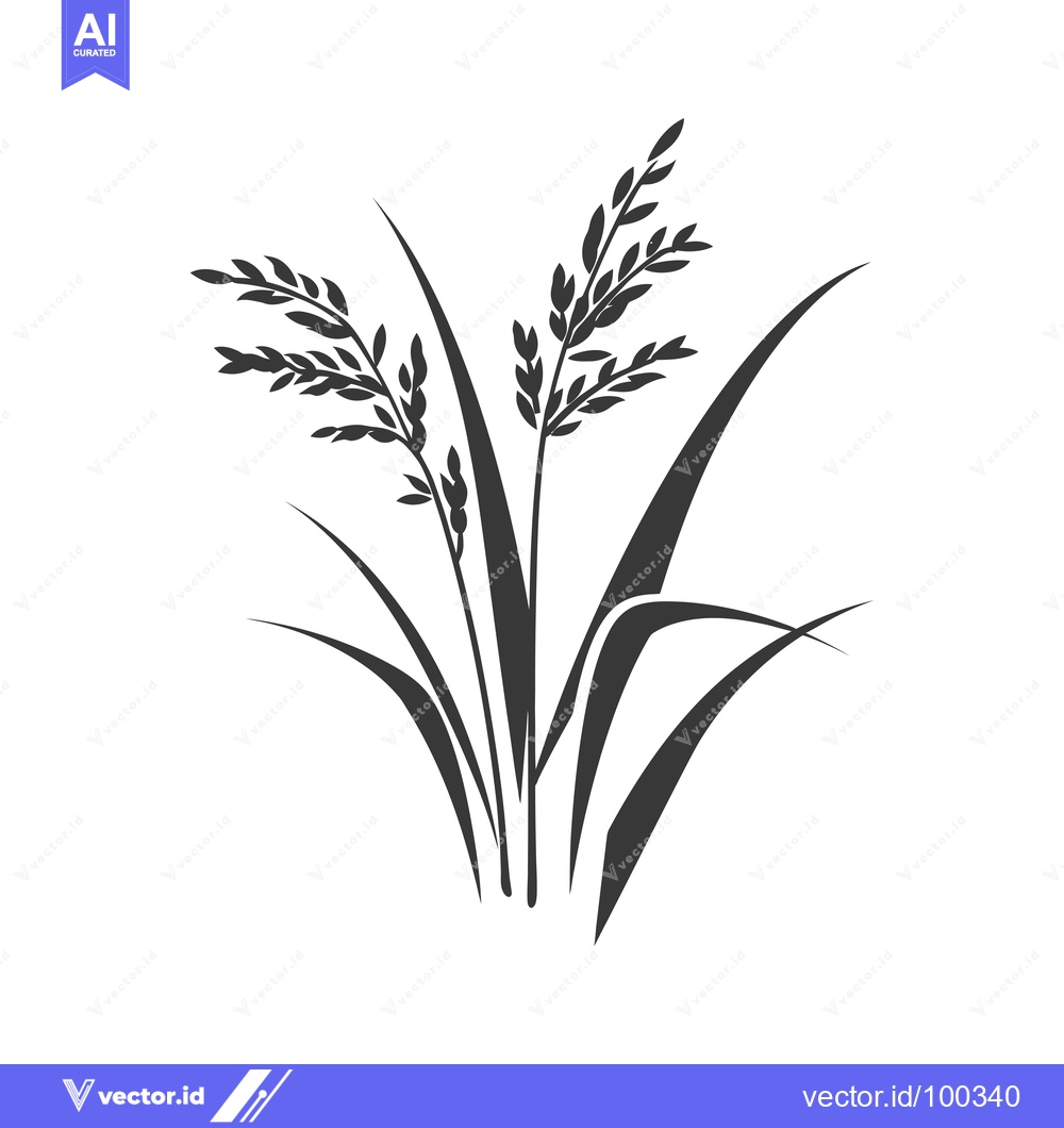 Premium Vector dari Silhouette of Rice Plants with Grains