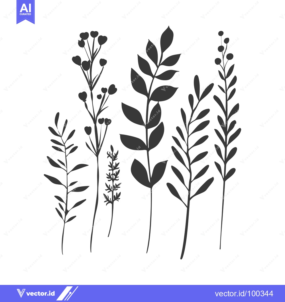Premium Vector dari Silhouette of Six Different Types of Wildflowers
