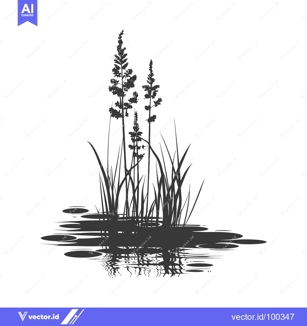 Premium Vector of Silhouette of Tall Grass and Its Reflection in Water
