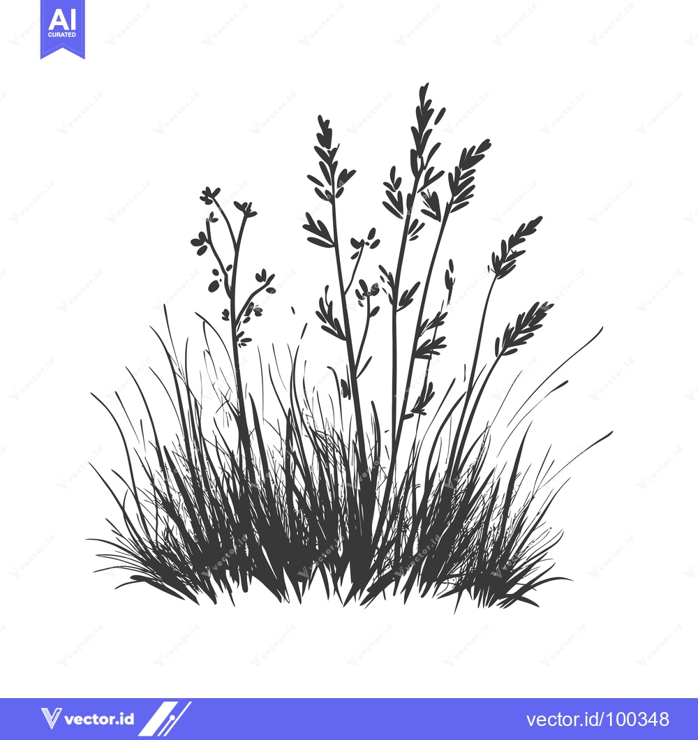 Premium Vector of Silhouette of Tall Grass and Wildflowers