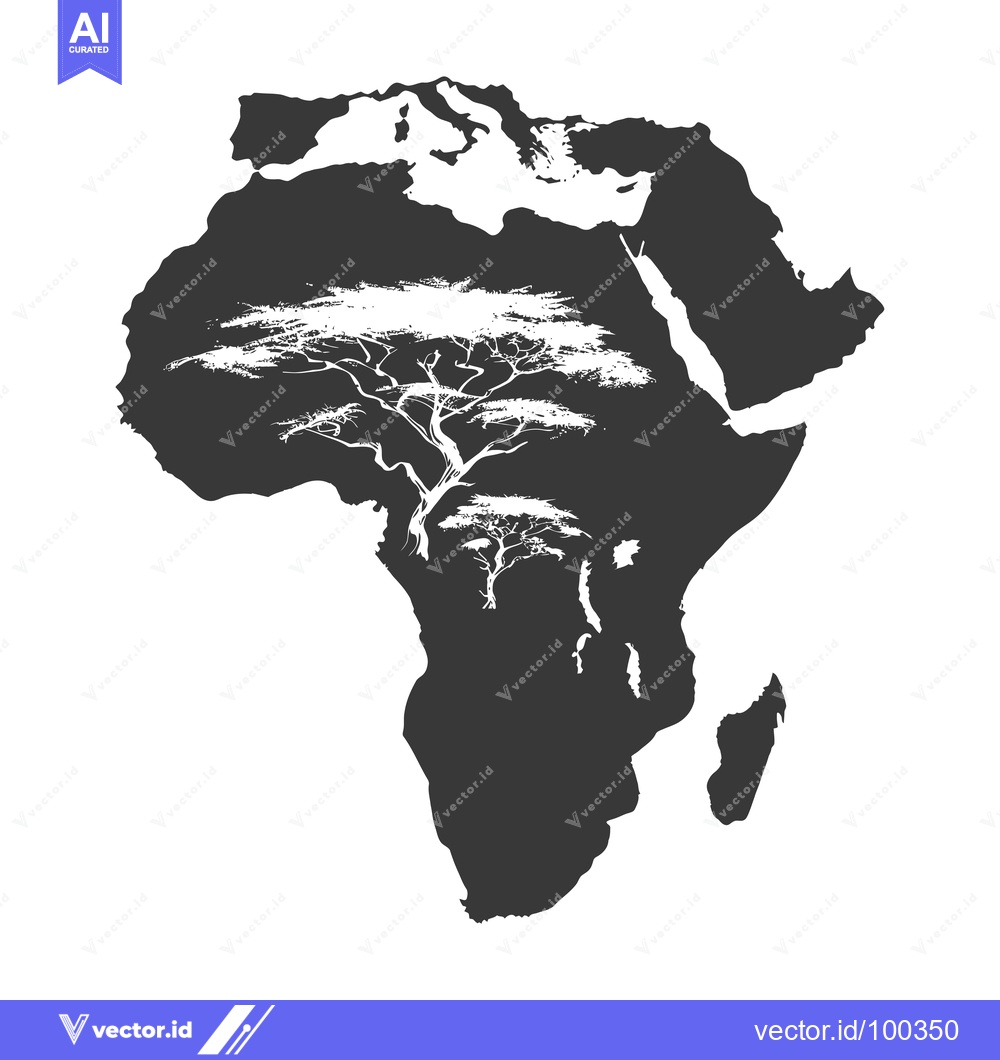 Premium Vector of Silhouette of the African Continent with Acacia Trees
