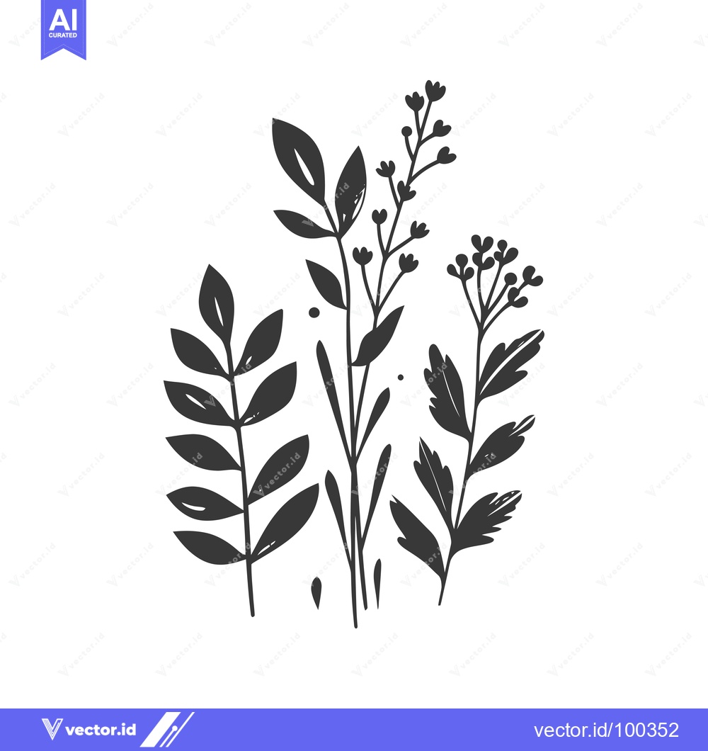 Premium Vector dari Silhouette of three stylized plants with leaves and flowers