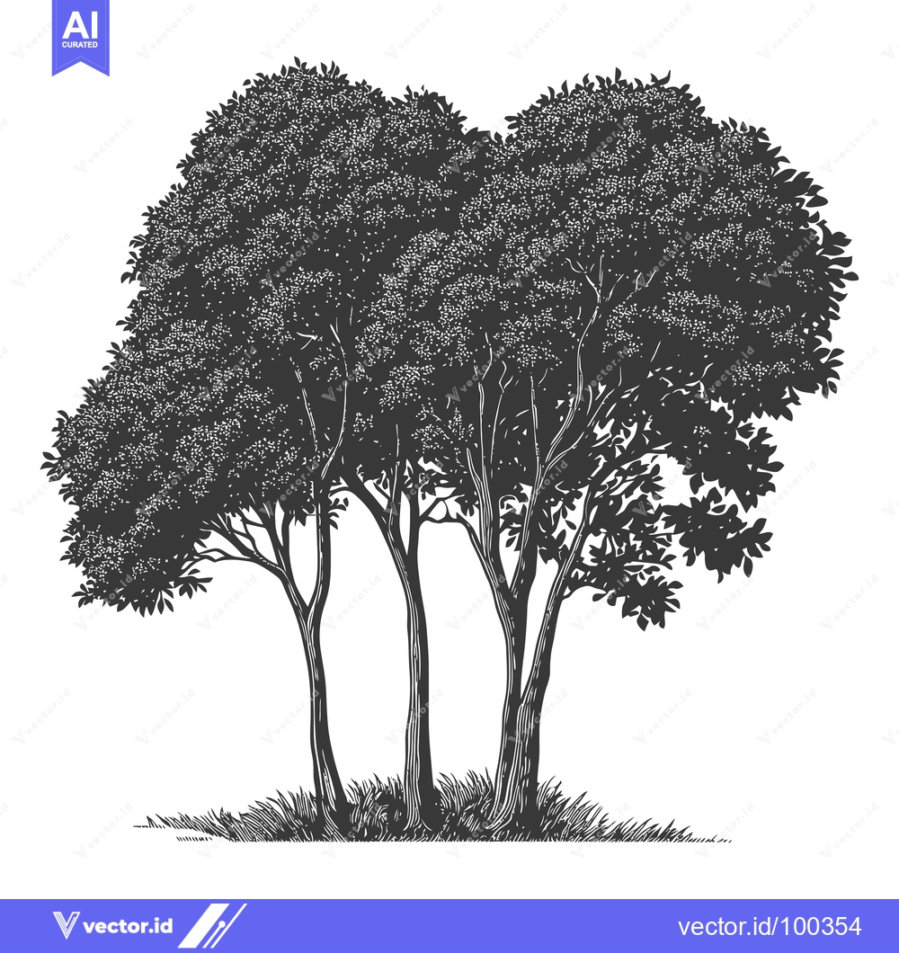 Premium Vector of Silhouette of Three Trees with Lush Foliage