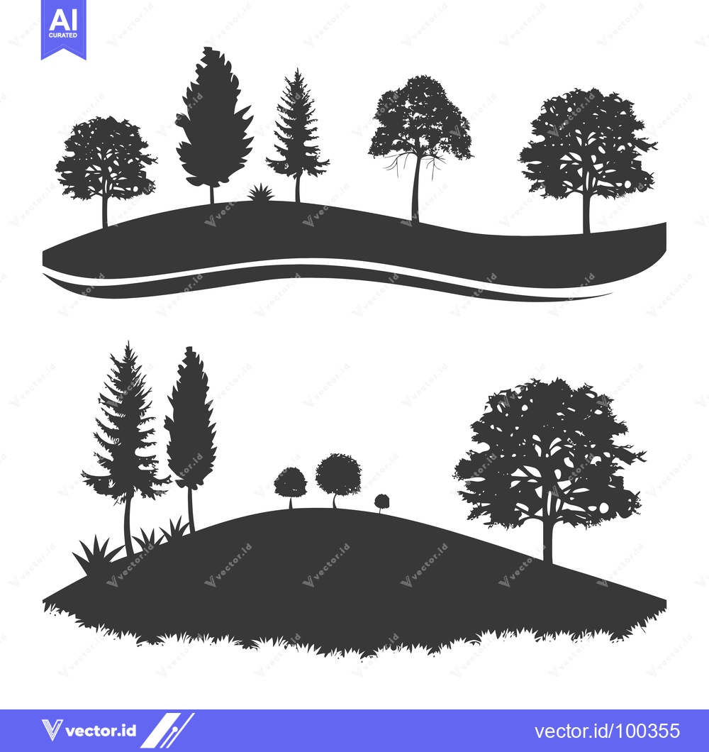 Premium Vector dari Silhouette of Trees and Grass in a Landscape Setting