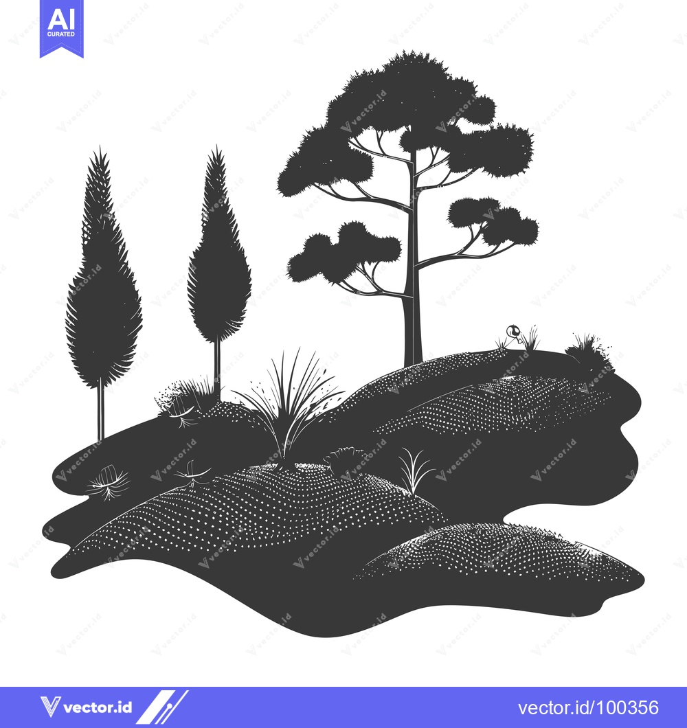 Premium Vector of Silhouette of Trees and Hills in a Landscape Setting