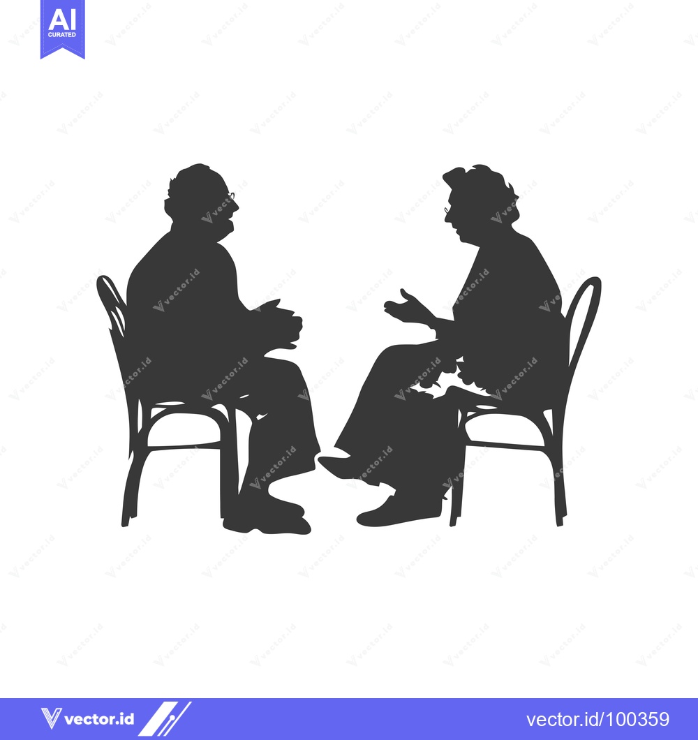 Premium Vector dari Silhouette of two elderly people sitting on chairs and talking
