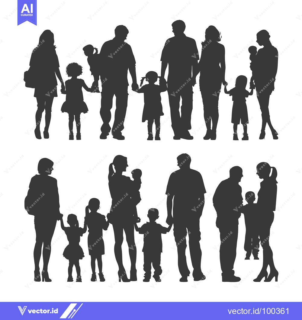 Premium Vector of Silhouette of Two Families with Children Holding Hands