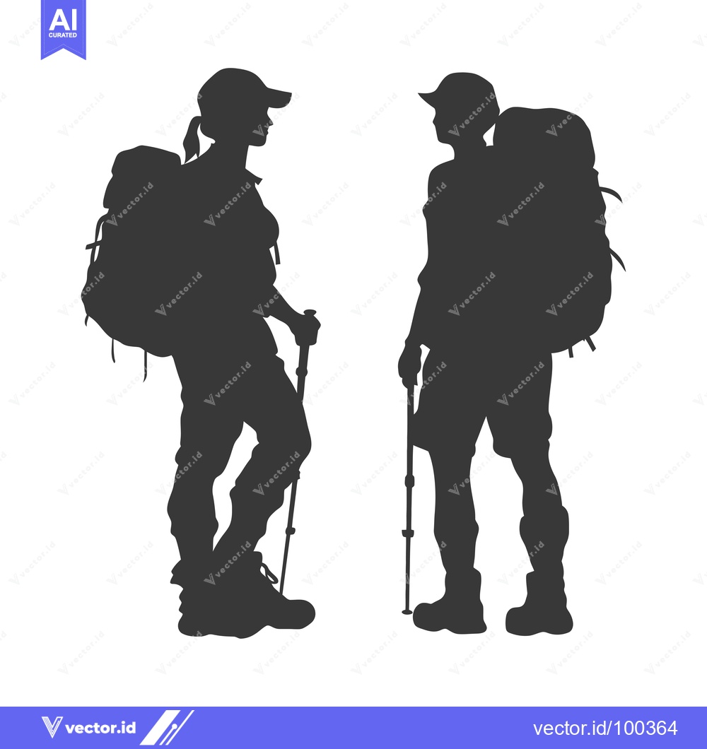 Premium Vector dari Silhouette of Two Hikers with Backpacks and Trekking Poles
