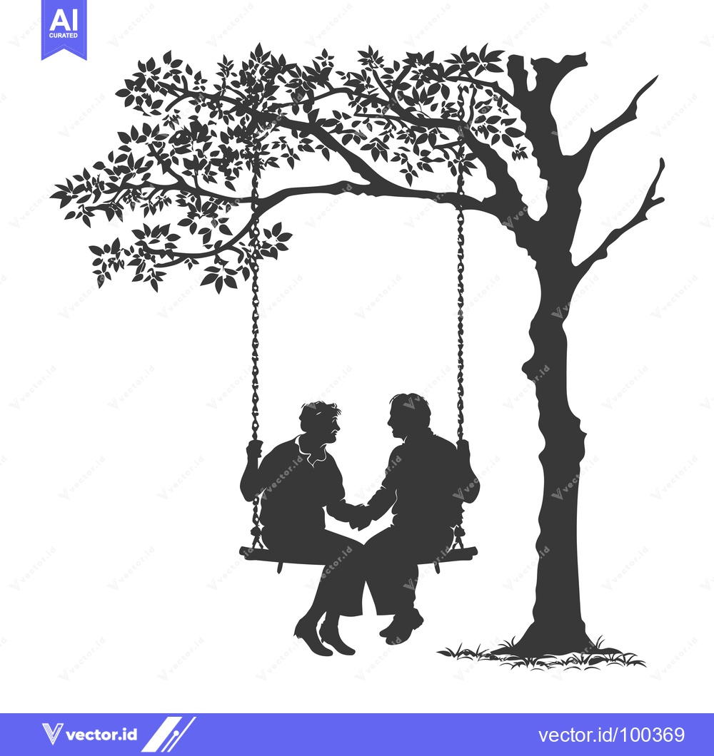 Premium Vector dari Silhouette of two people on a swing hanging from a tree