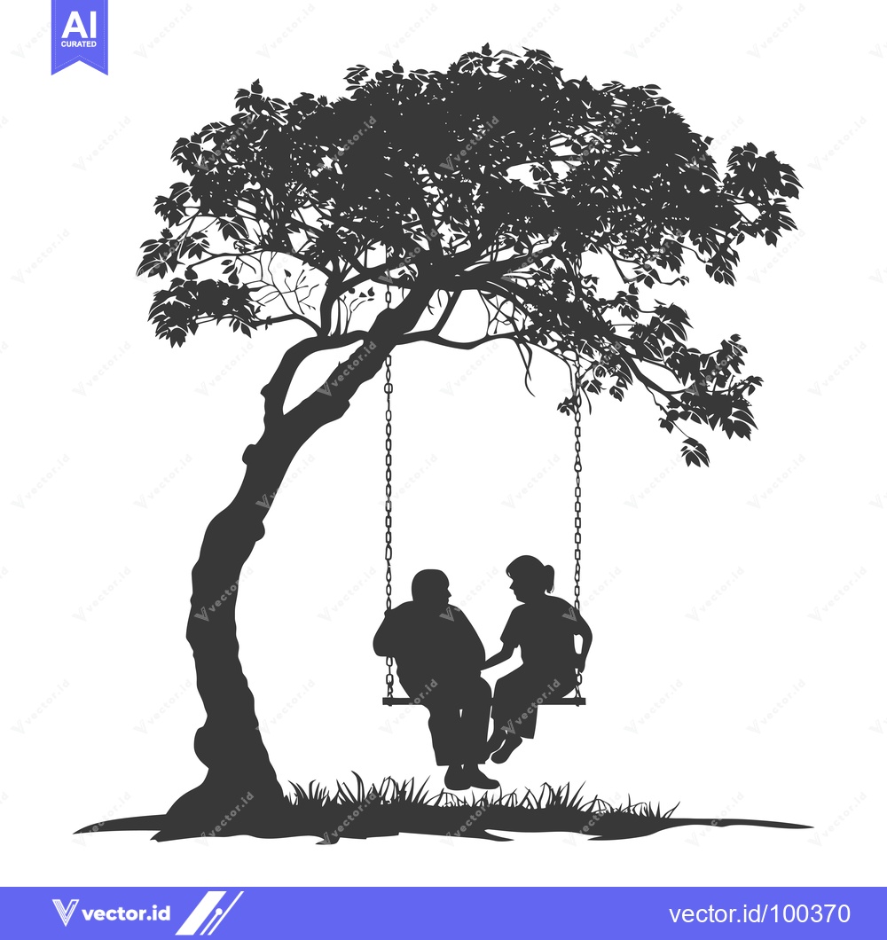 Premium Vector of Silhouette of Two People on a Swing Under a Tree