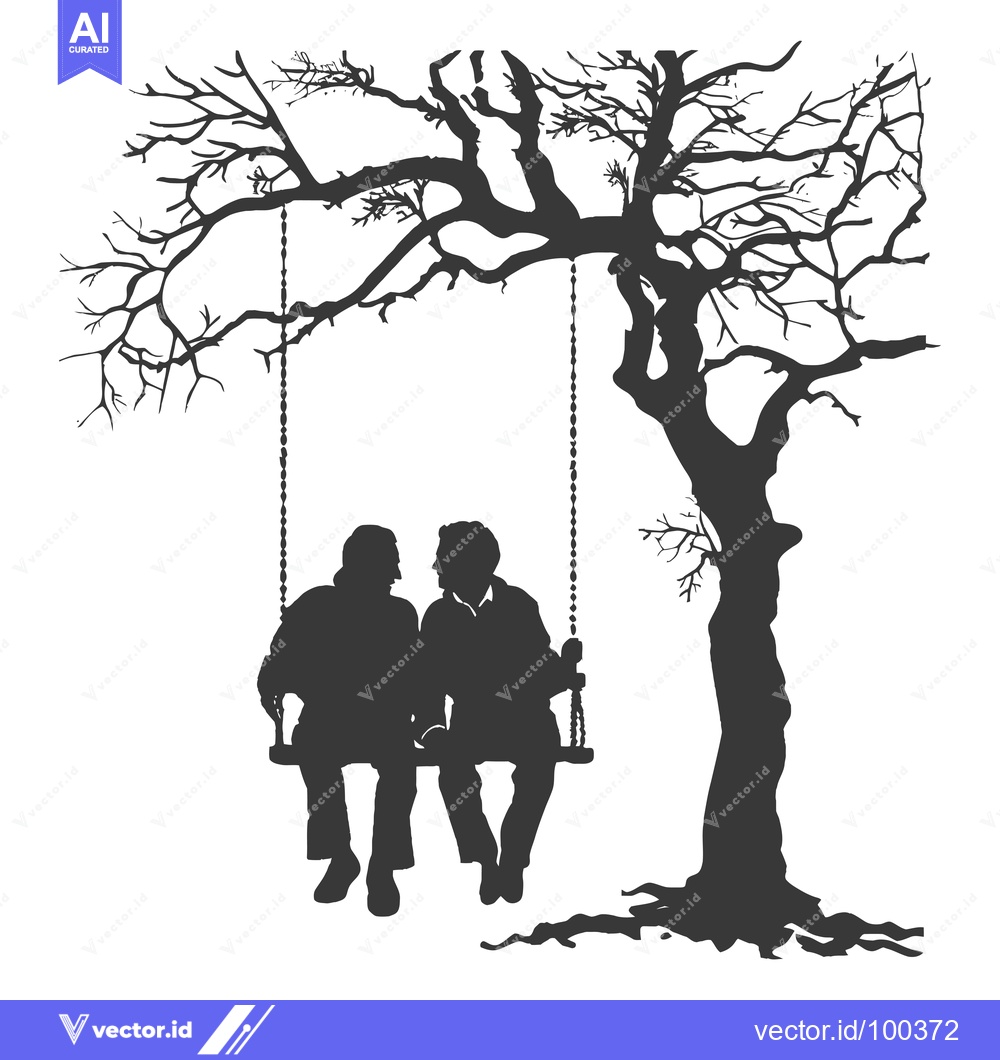 Premium Vector dari Silhouette of Two People Sitting on a Swing Under a Bare Tree
