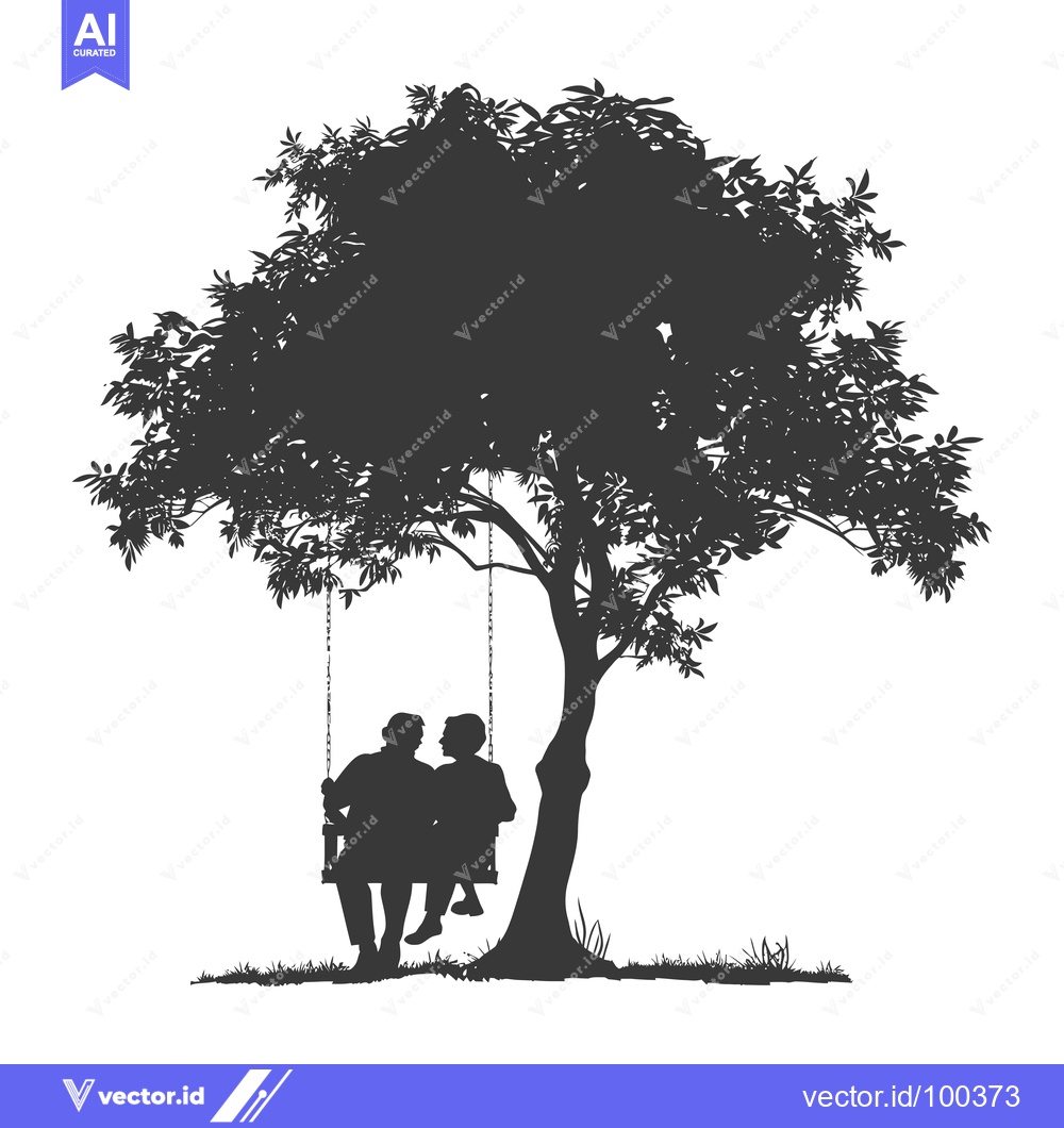 Premium Vector dari Silhouette of Two People Sitting on a Swing Under a Tree