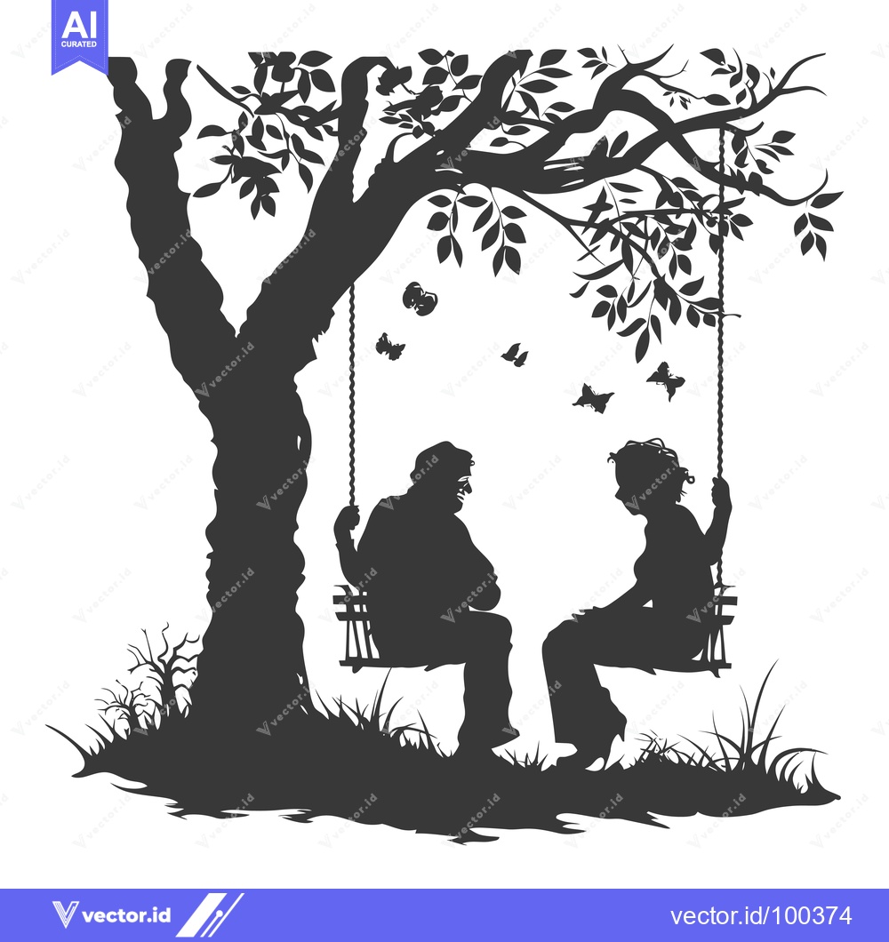 Premium Vector dari Silhouette of Two People Sitting on a Swing Under a Tree