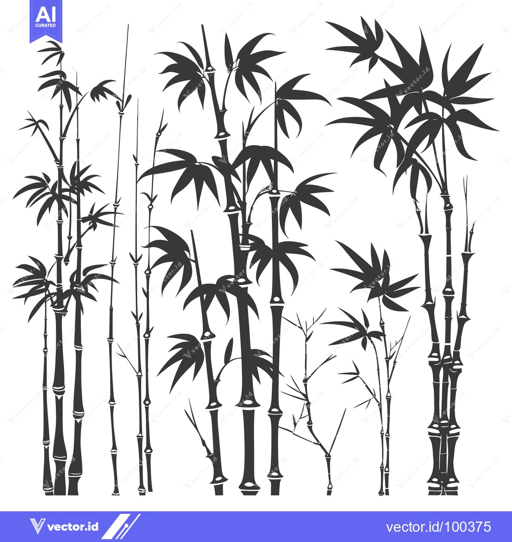 Premium Vector dari Silhouette of Various Bamboo Plants with Leaves