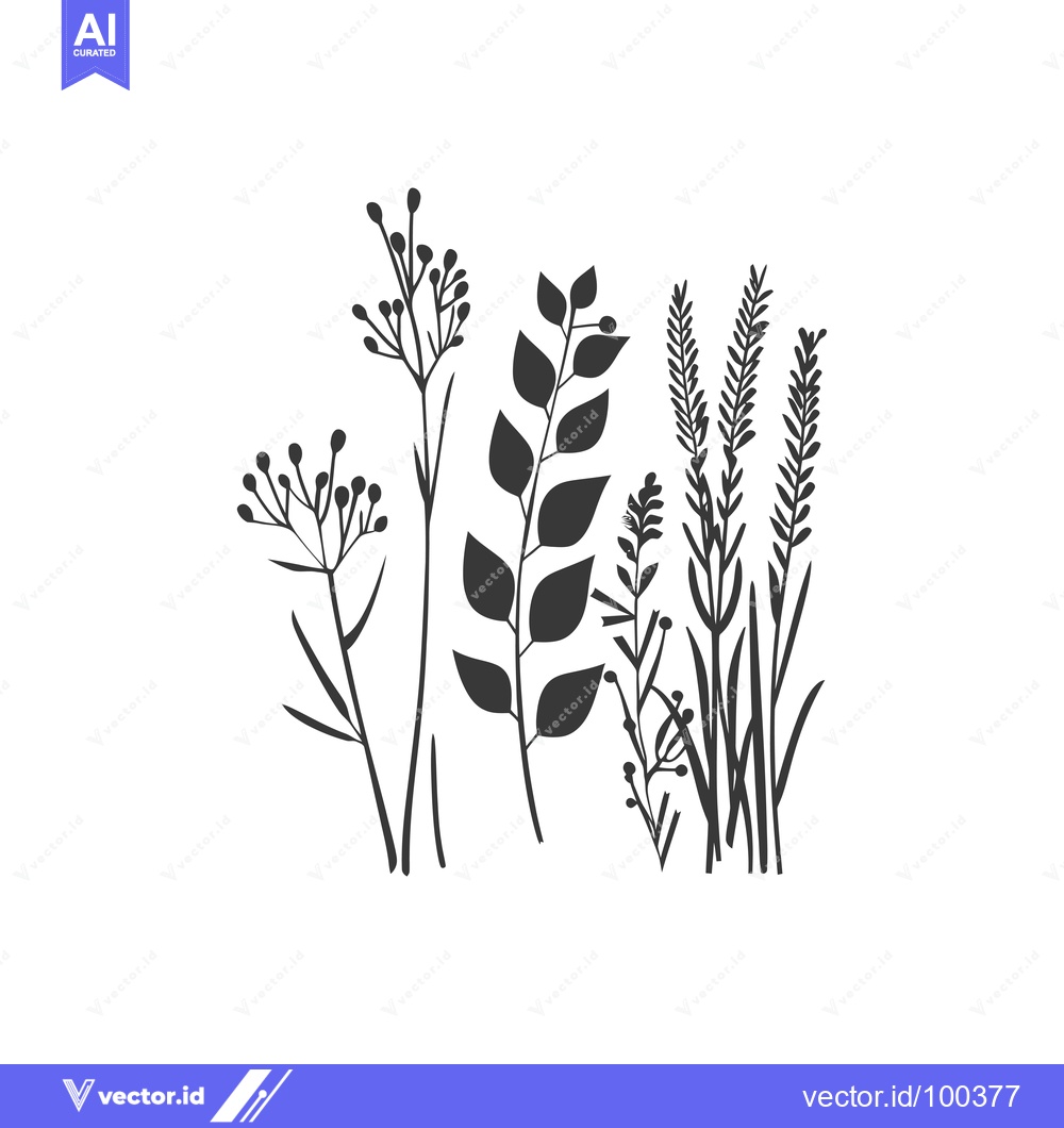 Premium Vector dari Silhouette of Various Types of Plants and Flowers