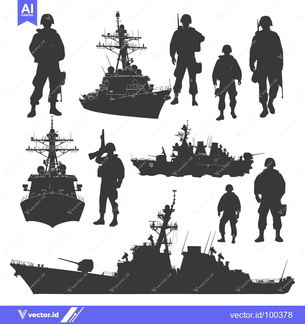 Premium Vector dari Silhouette of Warships and Military Personnel