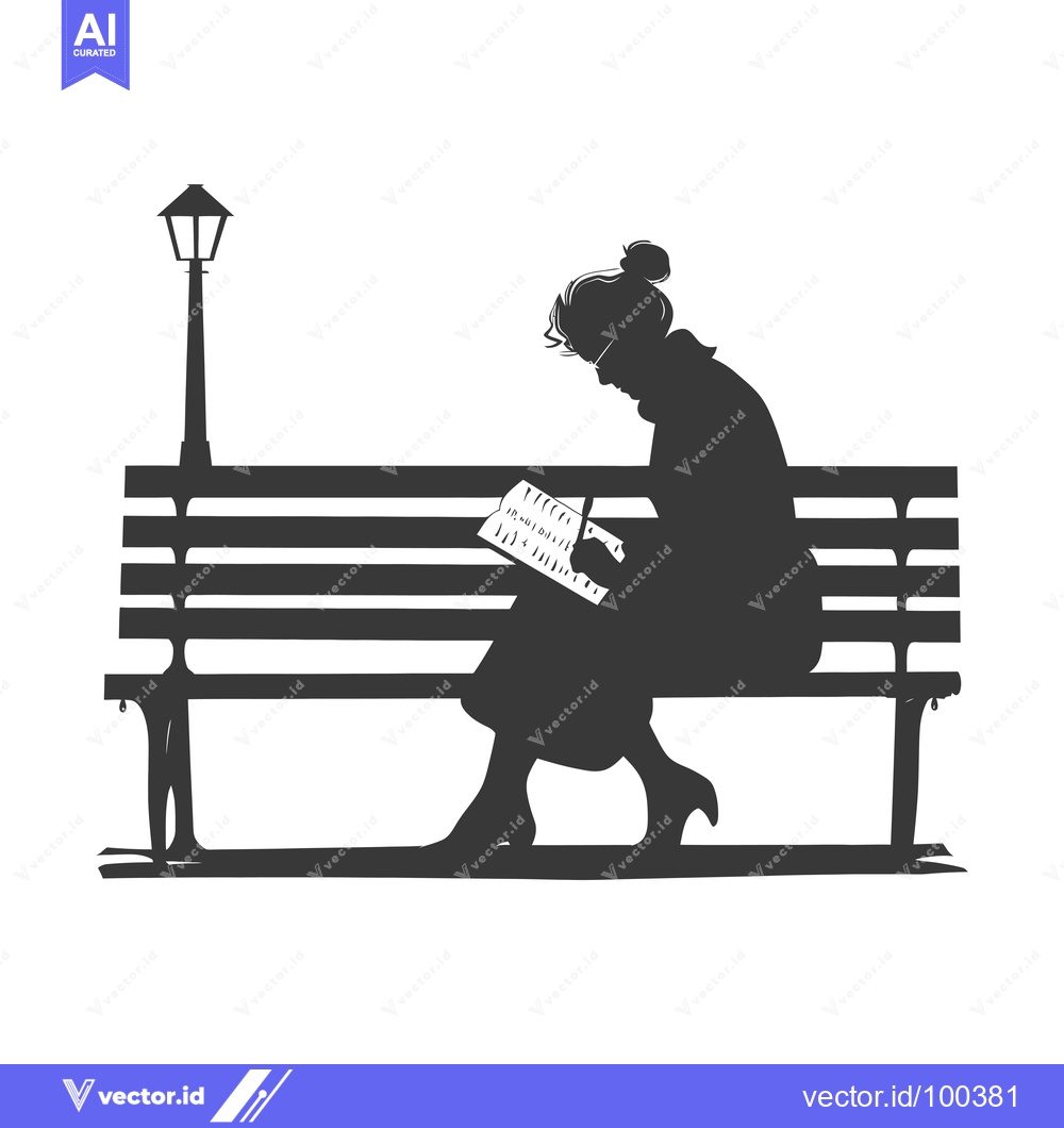 Premium Vector dari Silhouette of Woman Reading on a Bench with a Lamppost