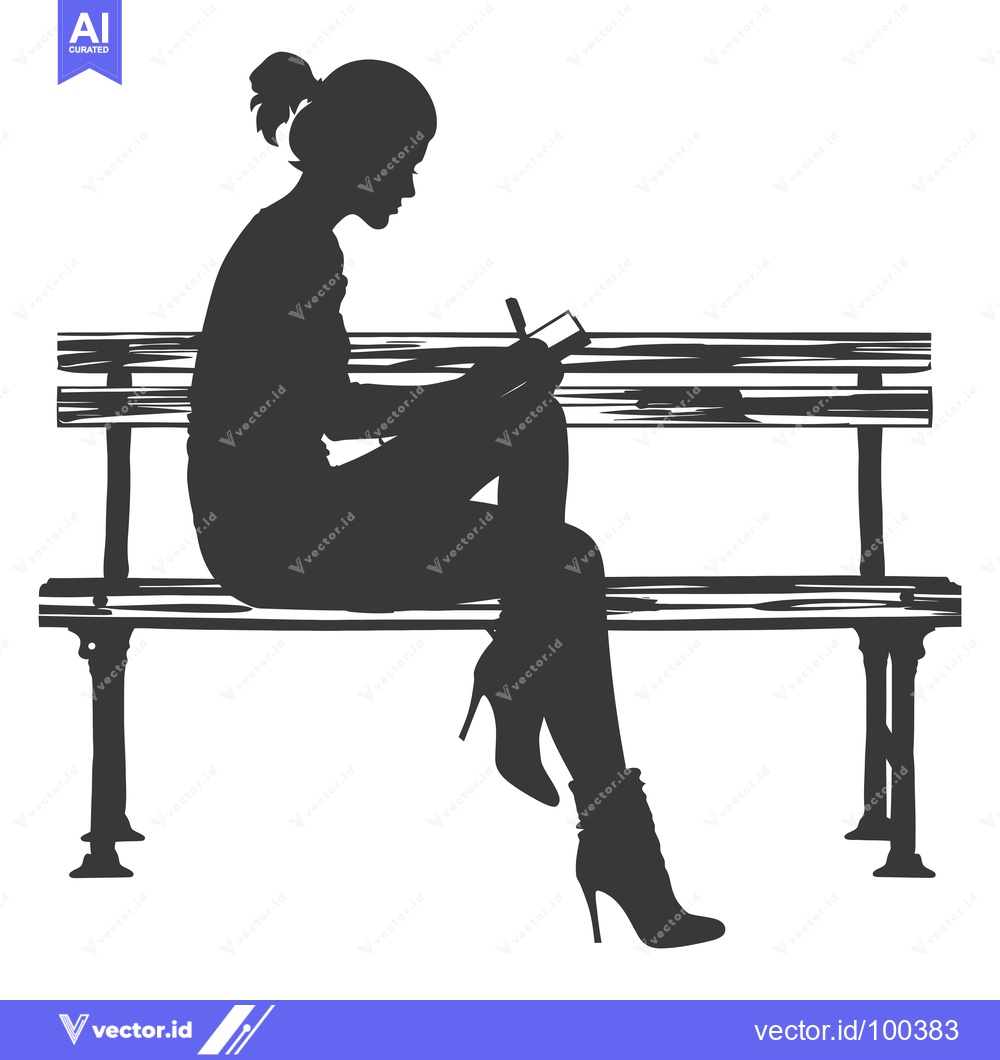 Premium Vector dari Silhouette of Woman Sitting on a Bench and Writing in a Notebook