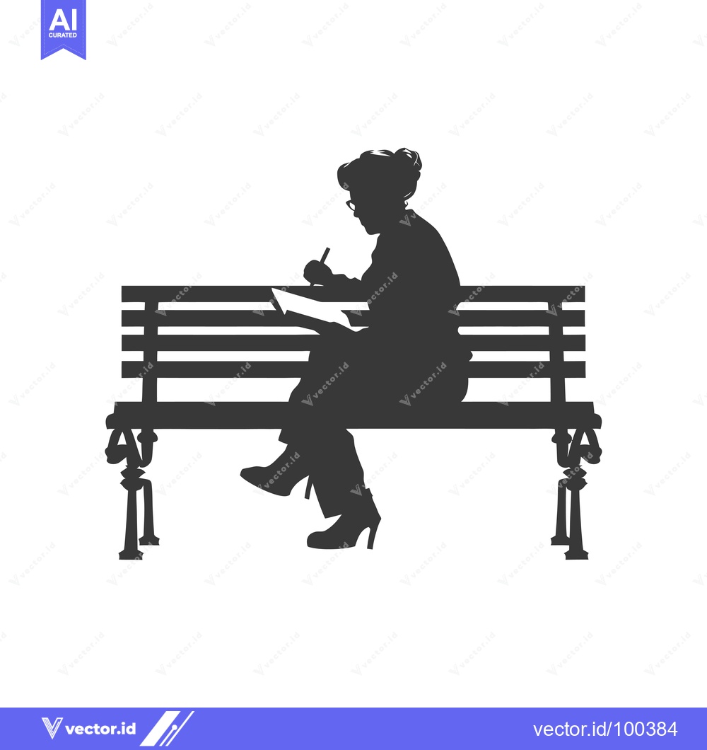 Premium Vector of Silhouette of Woman Sitting on a Bench Writing