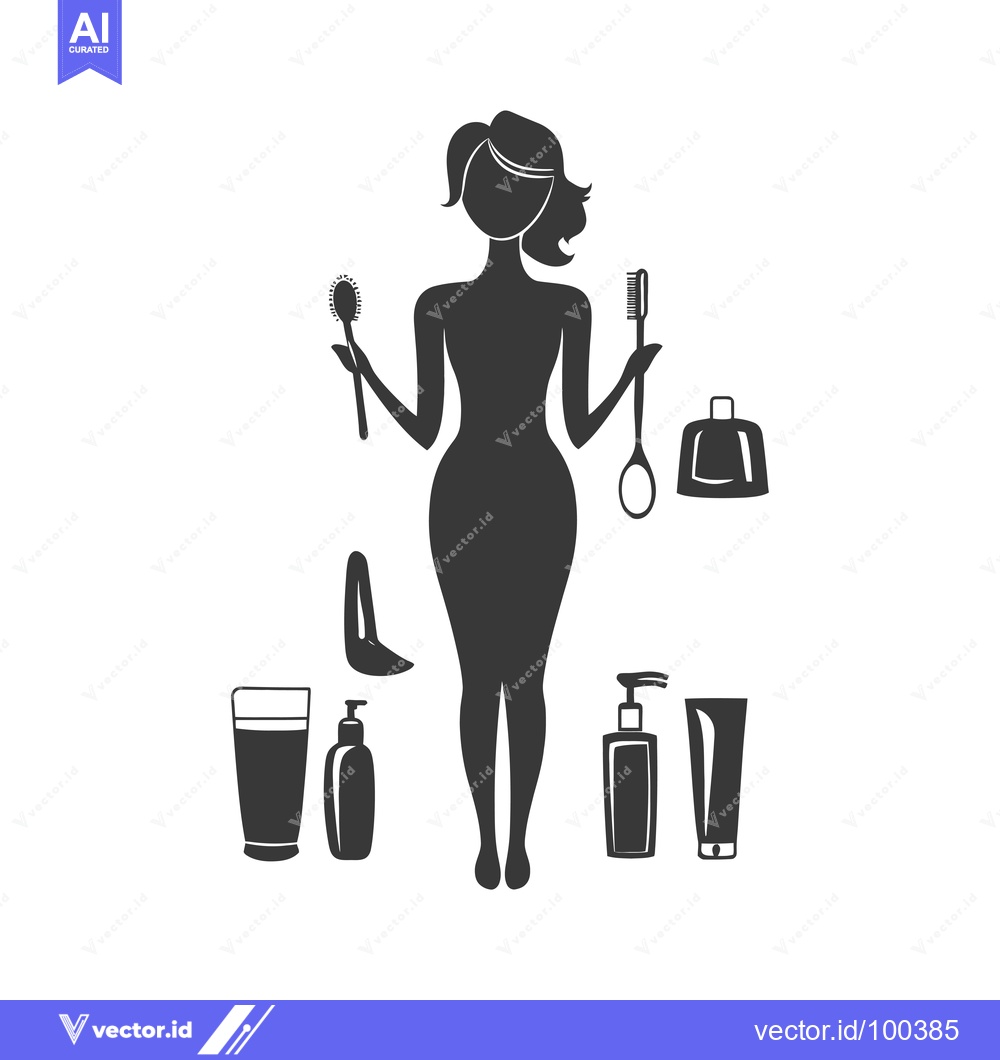 Premium Vector dari Silhouette of Woman Surrounded by Beauty Products